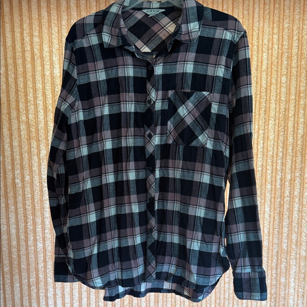 Orvis Black and Gray Plaid Button Down Shirt